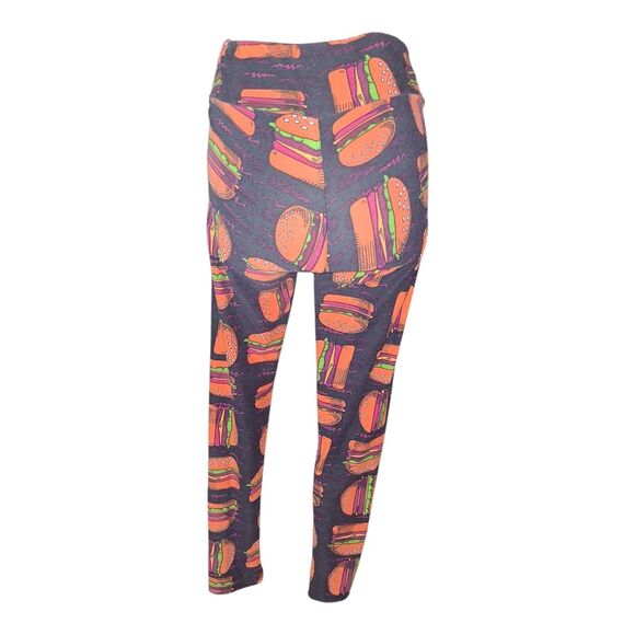 Lularoe One Size Leggings Black Background Colorful Hamburgers - Picture 2 of 4